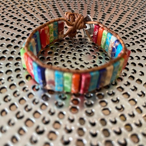 7 Chakra Bracelet Handmade Natural Stone Tube Beads Leather Wrap Women - Picture 3 of 6